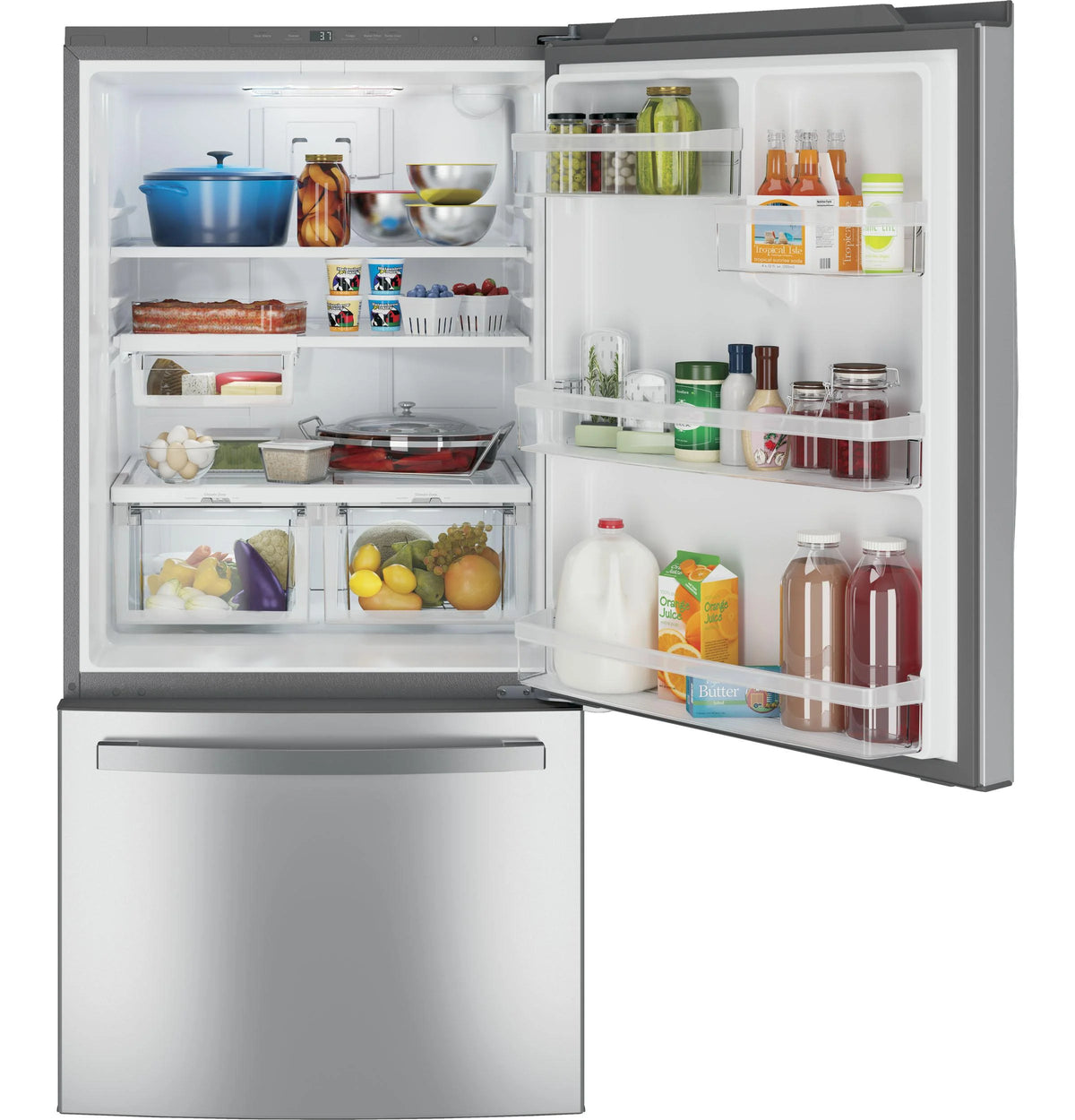 GE? Energy Star? 24.8 cu. ft bottom-freezer refrigerator model GDE25EYKFS Fingerprint Resistant