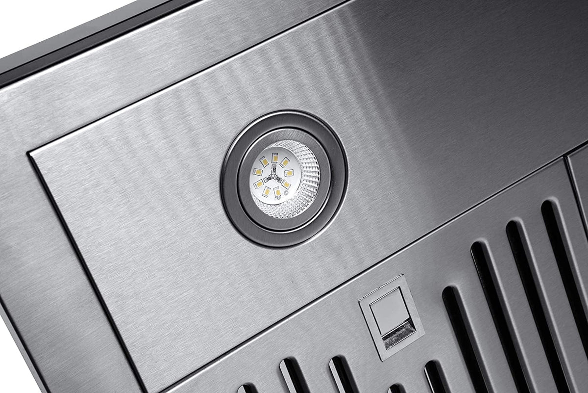 Hauslane Chef Series WM-739 30-inch Wall Mount Range Hood | T-Style with Black Glass Panel | 3 Speed, Professional Suction, Touch Control, Baffle Filters | Vented or Ductless