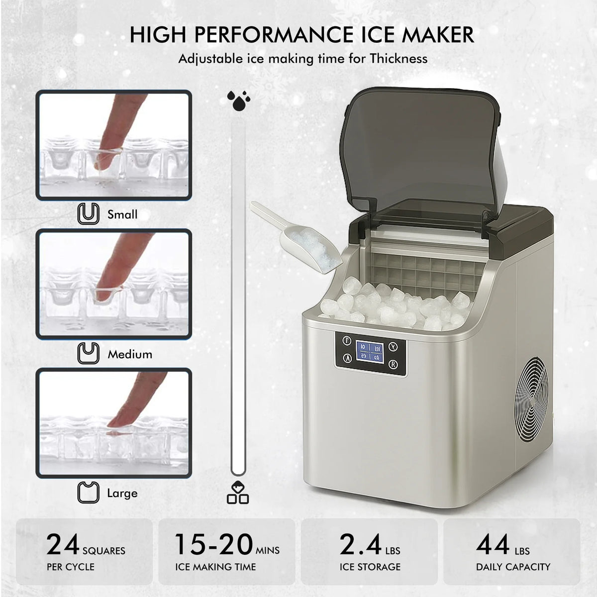 Fenbeli 26lbs/24H Countertop Ice Maker Machine with Handle, Portable Ice Maker Machine with Auto-Cleaning, Black