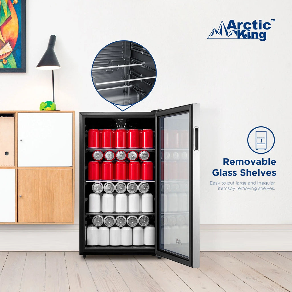 Arctic King 115-Can Beverage Fridge & Cooler, Stainless Steel Look, ARV115B1AST