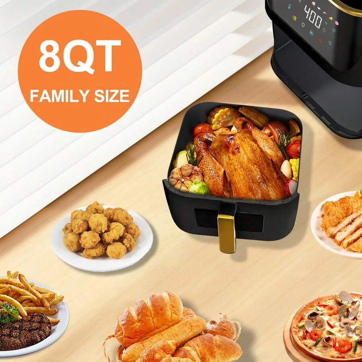 8.5 QT Air Fryer, 8-In-1 Air Fryer Oven With Digital Touch Screen, Visual Window, 1750W, Dishwasher-Safe & Nonstick, Fit For 1-3 People