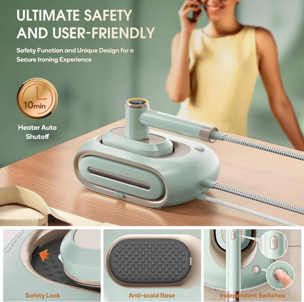 Newbealer Steamer for Clothes,2-in-1 1550W Turbocharged Garment Steamer & Iron ,3 Levels Smart Control Steaming,1.2L Detachable Tank,Auto Shut-Off,Self-Cleaning,Innovative Storage: Hang or Wall Mount