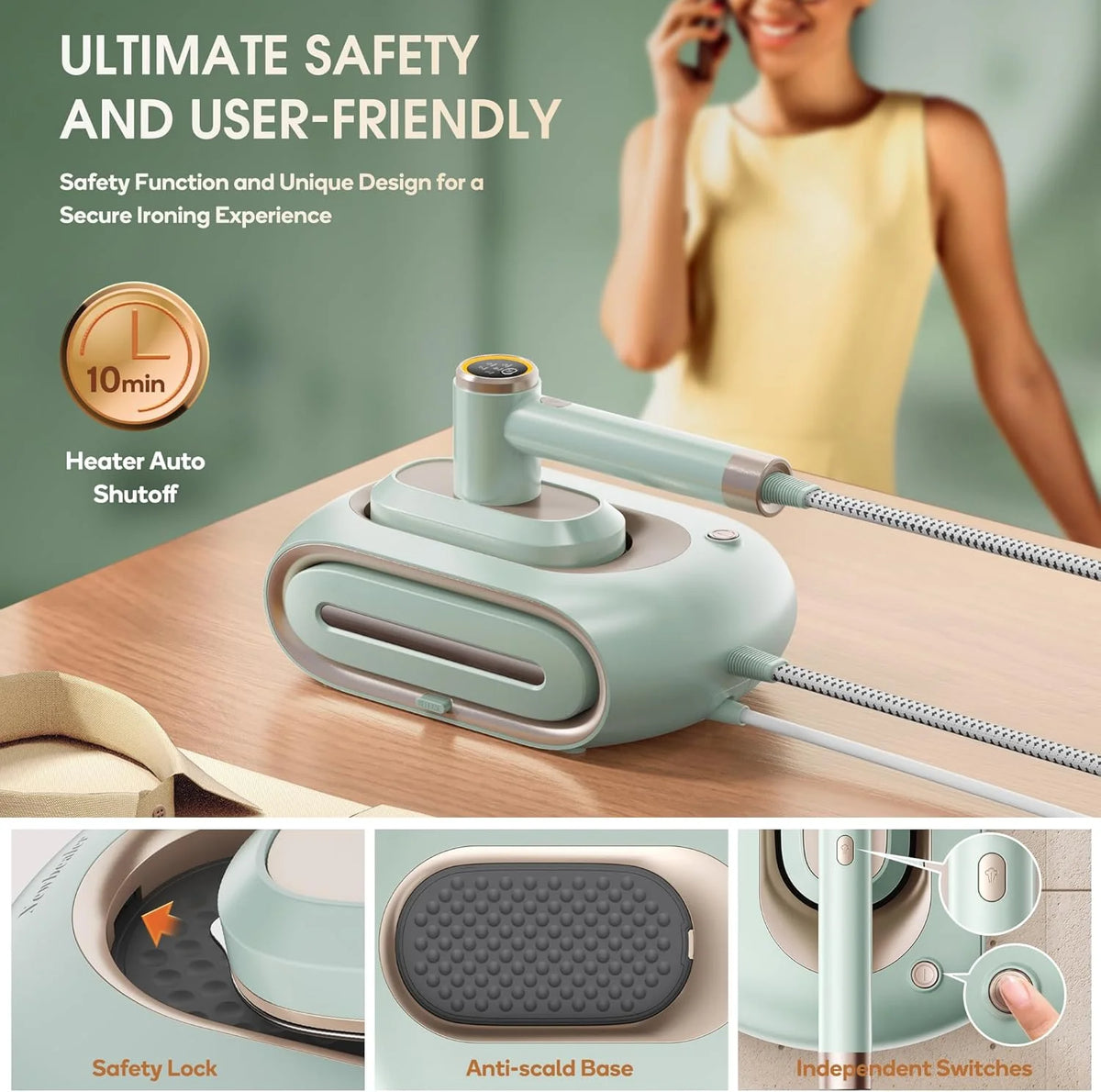 Newbealer Steamer for Clothes,2-in-1 1550W Turbocharged Garment Steamer & Iron ,3 Levels Smart Control Steaming,1.2L Detachable Tank,Auto Shut-Off,Self-Cleaning,Innovative Storage: Hang or Wall Mount