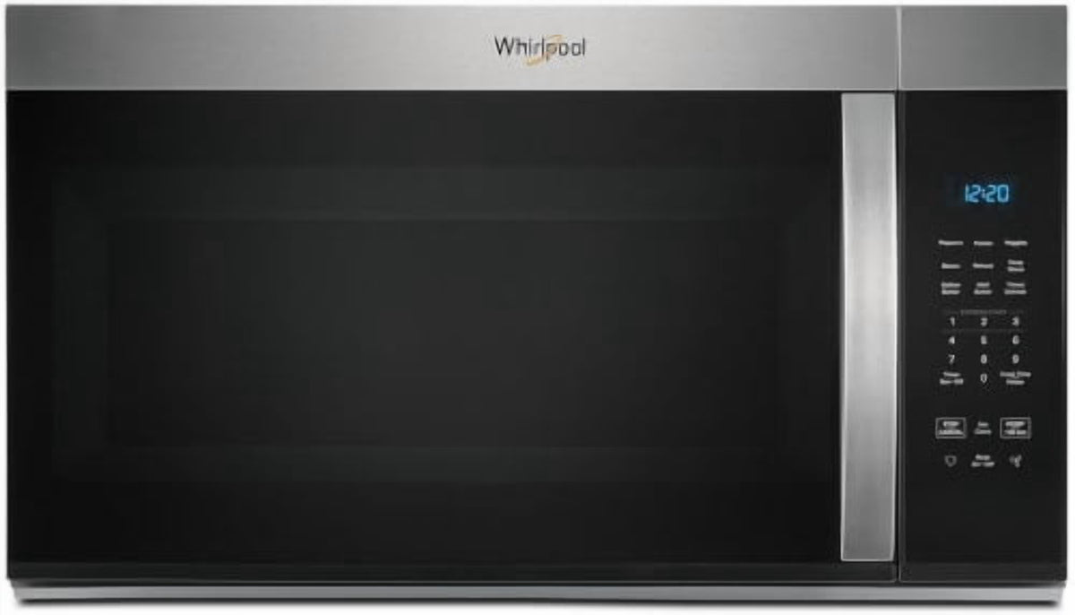 Whirlpool 1.7 cu. ft. Over-the-Range Microwave Oven with 1,000 Watts, 2-Speed 300 CFM Venting System, Add 30 Seconds, Dishwasher-Safe Turntable Plate, and Cooktop Lighting: Stainless Steel