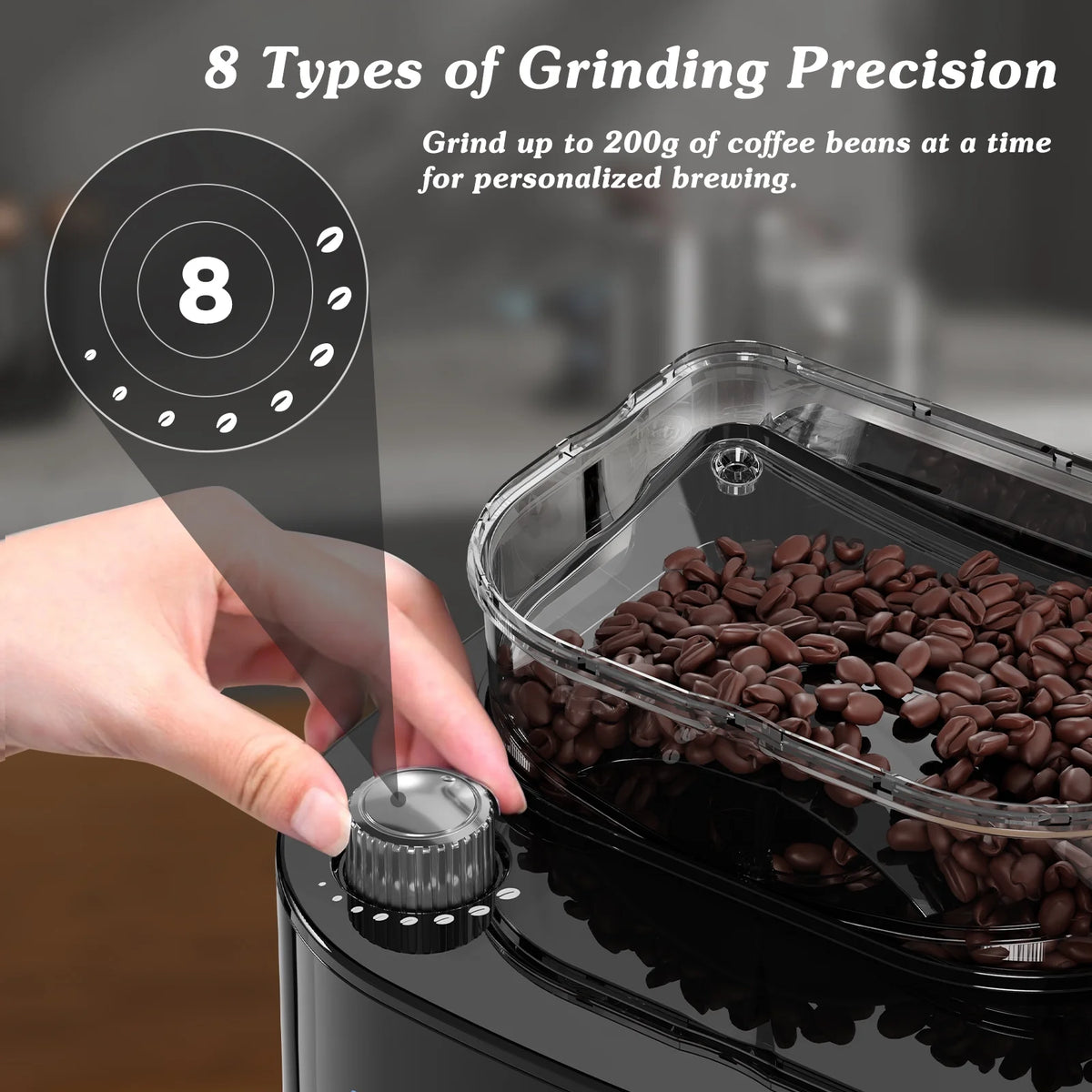 Auseo 10-Cup Drip Coffee Maker with Grinder, Grind and Brew Coffee Maker, 12-Hour Timer, 3 Brew Strength Options, Touch Screen, 1.5L Water Tank, Black