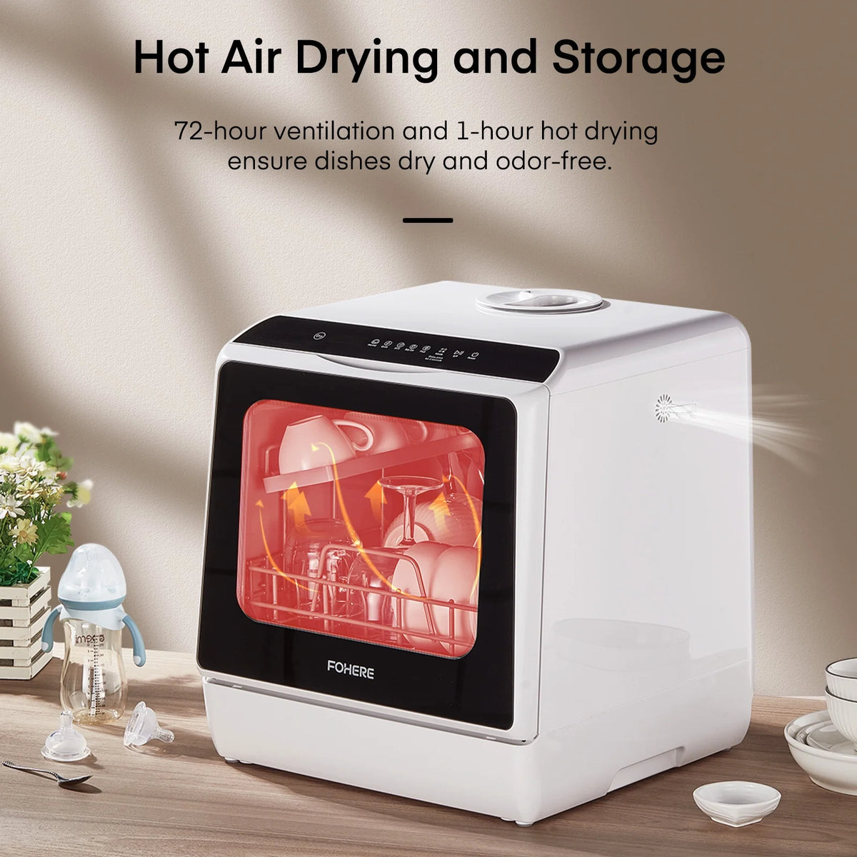 Countertop Dishwasher with Timeing Function, 6 Programs, 360��Dual Spray, 167�H High-Temp, Mini Portable Dishwasher for Home,Apartments,RVs