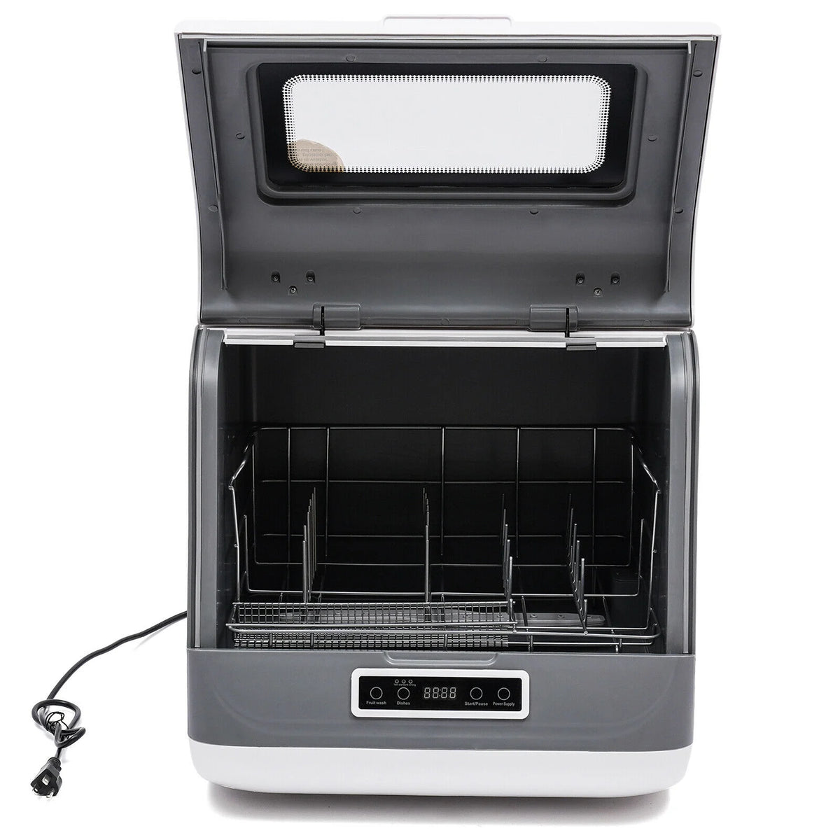 Fichiouy Portable Countertop Dishwasher 3 Programmes with LED Display&Water Pipe Air Dry Function White