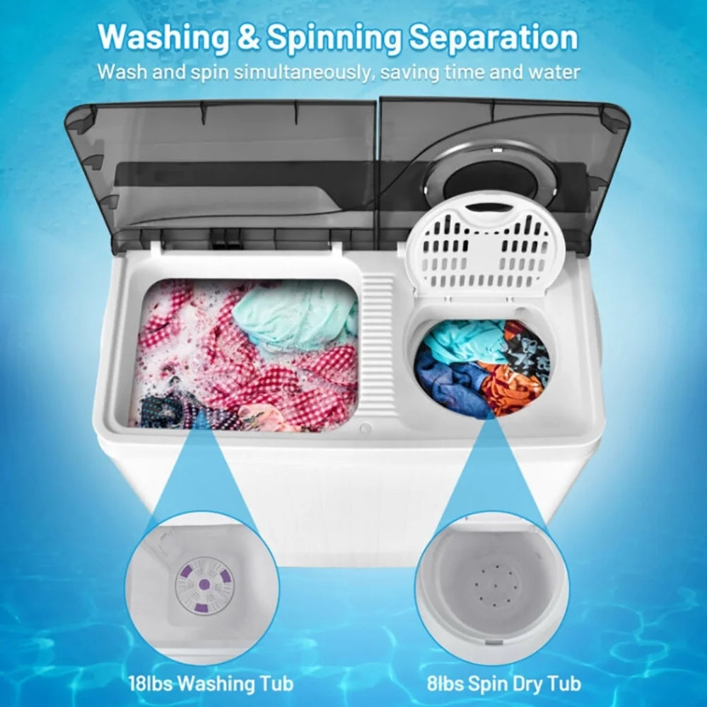 Canddidliike 26 Pound Portable Semi-automatic Washing Machine with Built-in Drain Pump-Gray, Timer Control, Compact Laundry Washer for RV, Apartments and Dorms