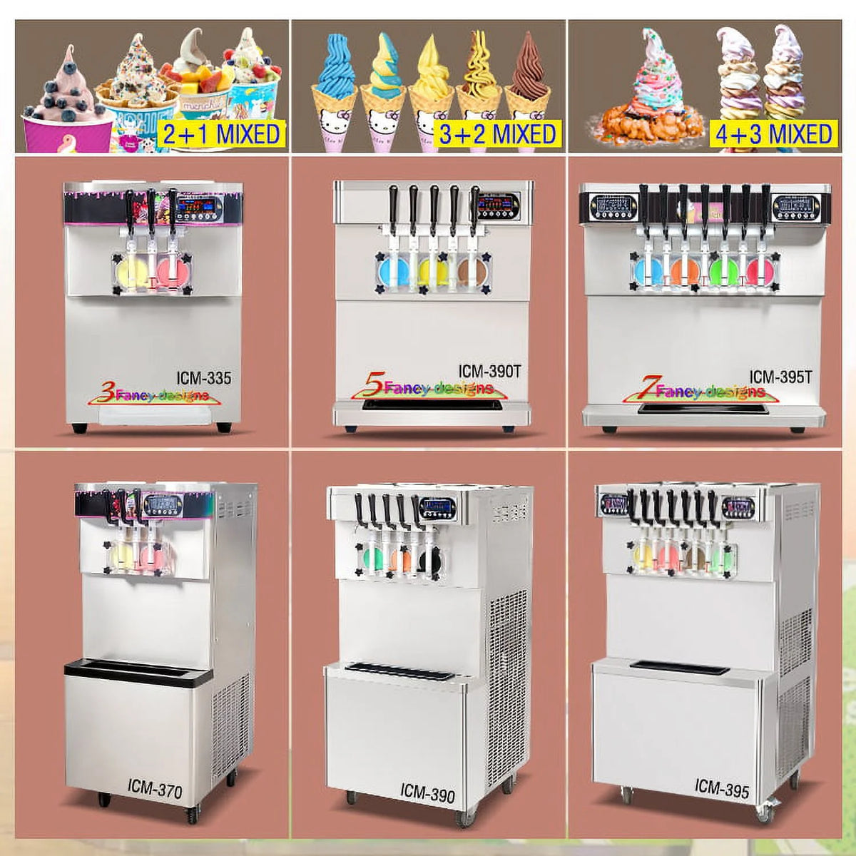 Kolice Countertop Yougurt 3 Flavors Soft Serve Ice Cream Machine-Upper Tanks Refrigerated,ETL Certificate