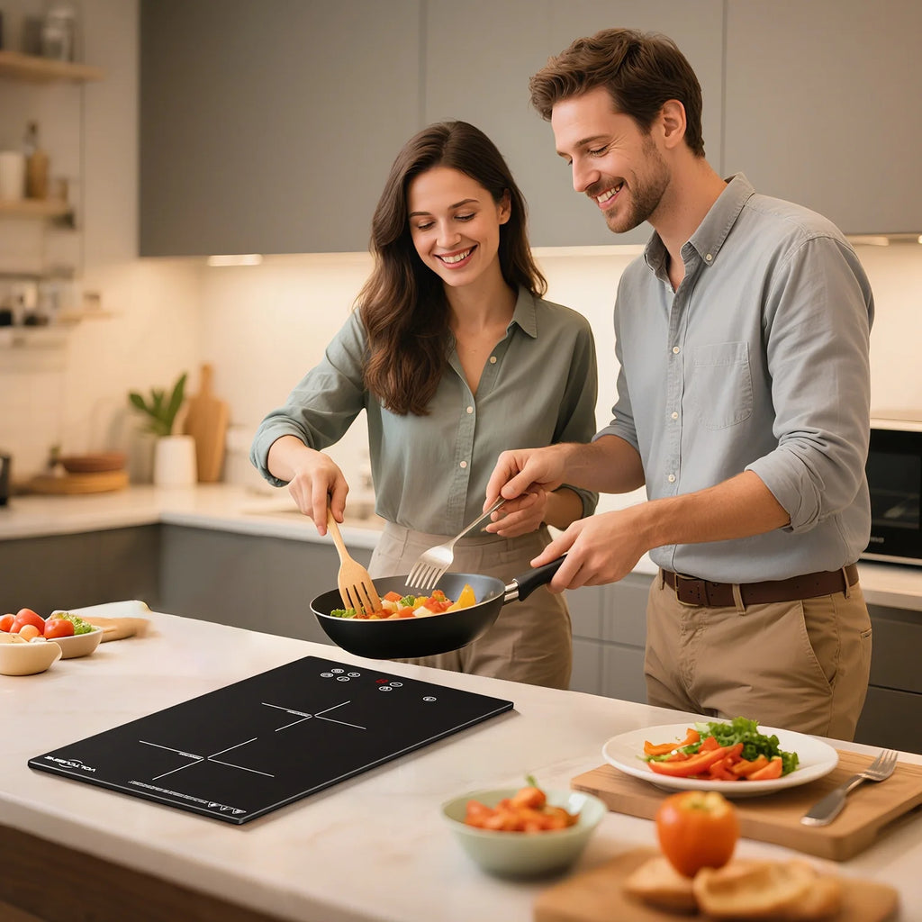 VoltCuisine Double/Dual Induction Cooktop 2 Burner, Shatter-proof Flat Glass Top, 9 Heat Settings, LED Touch Display with Child Safety Lock & Overheat Protection