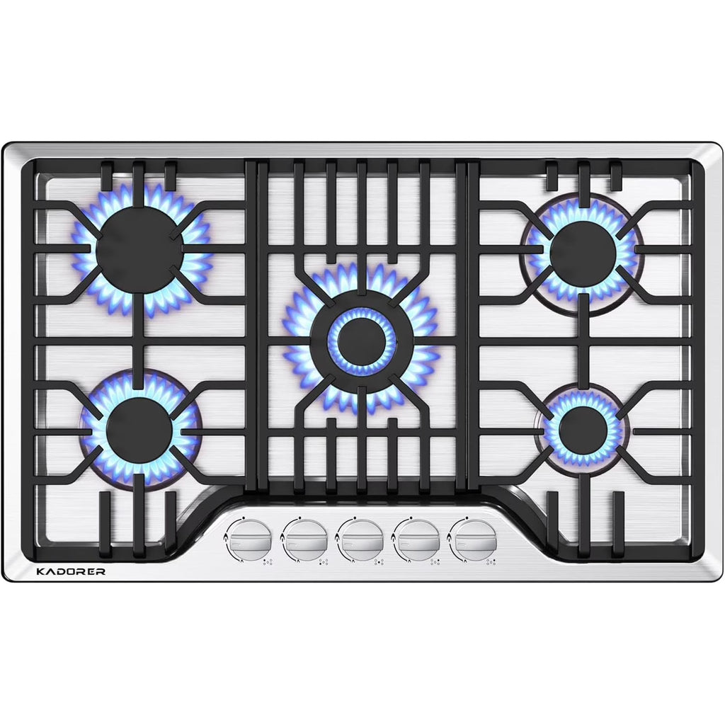 30 inch Gas Cooktop, Bulit-in Gas Stove Top with 5 Burner, NG/LPG Convertible Cooktops, 5 Burner Propane Cooktop with Thermocouple Protection, Stainless Steel