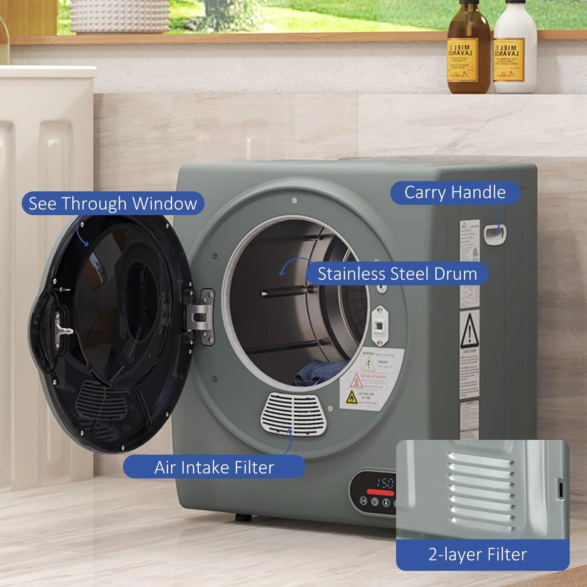 Resenkos 1.5 cu.ft Portable Compact Clothes Laundry Dryer with Intelligent Drying for Apartments Dorms RVs, Charcoal Gray