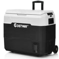 Costway 53 qt Wheeled Corded Electric Dual-Zone Portable Car Refrigerator, White