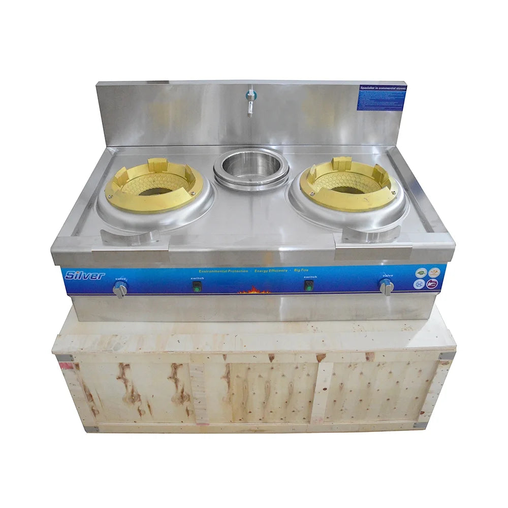 EQCOTWEA Commercial High Fire Gas Stove LPG Cooking Stove Double Burner Stainless Steel