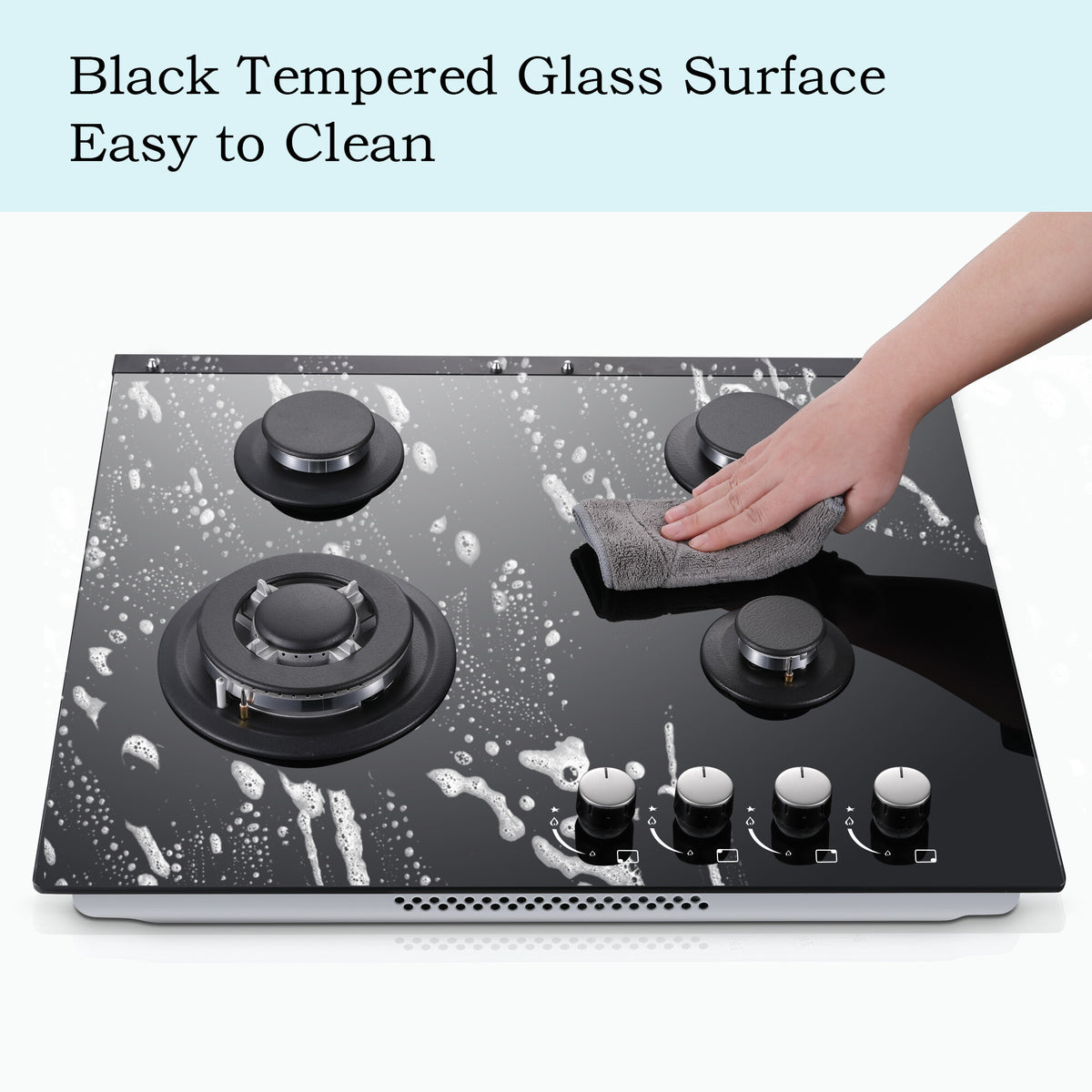 Eascookchef 4-Burners Gas Cooktop 24in Eascookchef Tempered Glass NG/LPG Convertible