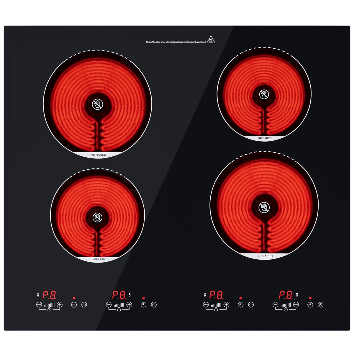 Advwin  4 Burner Electric Stove Top��24 Inch Built-in Electric Stove Top,6000W Electric Ceramic Cooktop with 4H Timer, Kid Safety Lock and Knob Control, 9 Heating Level,220v(No Plug)