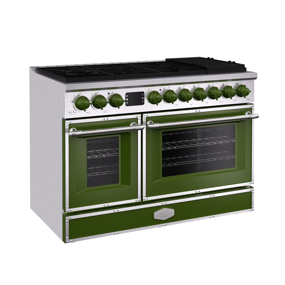 Akicon 48 Inch Freestanding Gas Range with 8 Sealed Burners Cooktop, 6.7 Cu.Ft. Dual Zone Capacity, Natural Gas/LP Convertible-BSGBGGA1