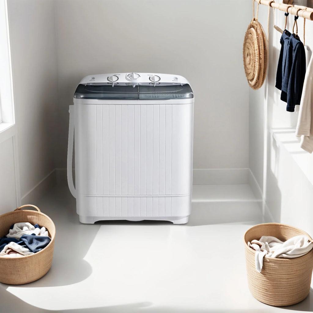 Dimedeal Portable 18lbs Twin Tub Mini Washing Machine, 11lbs Washer & 7lbs Spinner with Drying Rack & Hangers