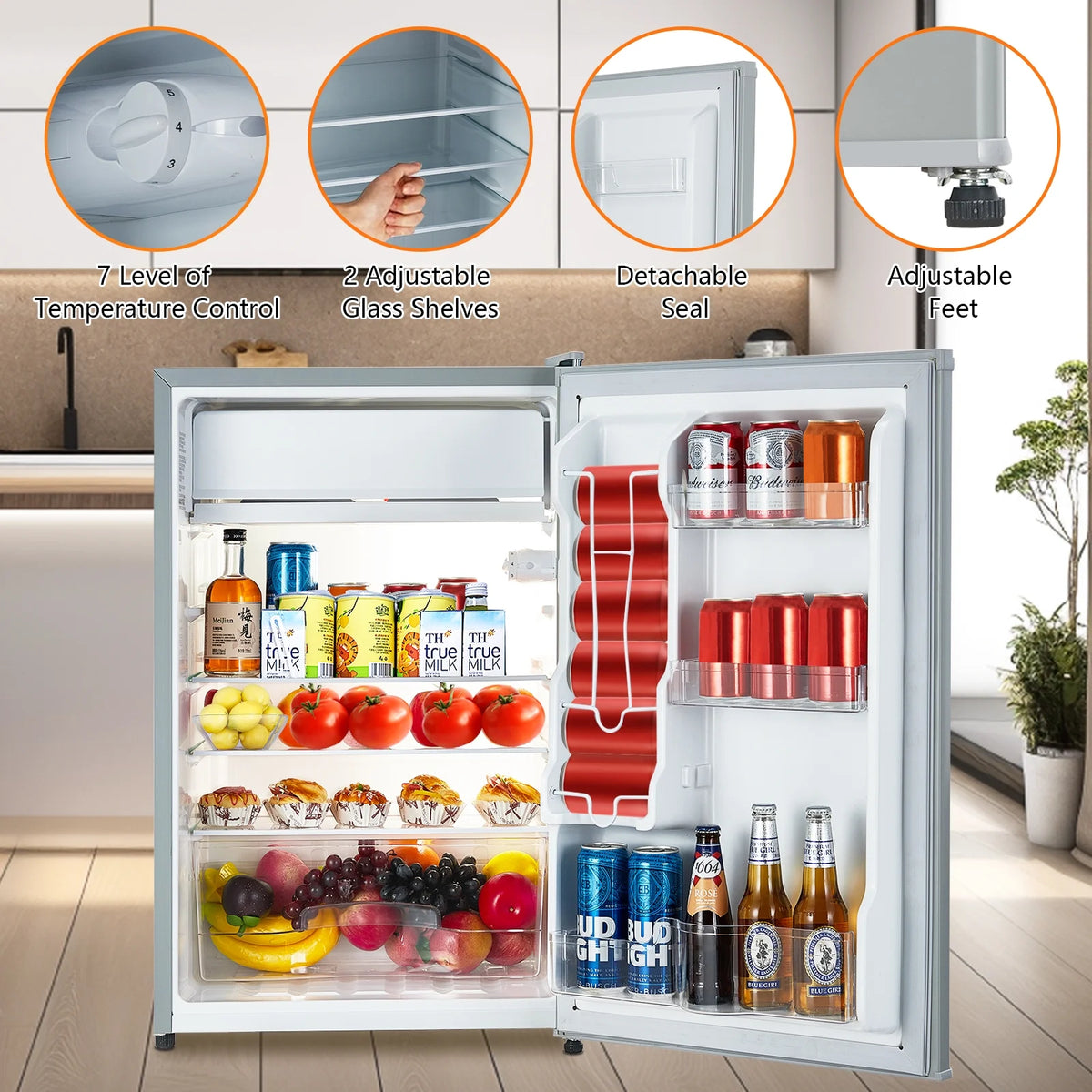 2024 Summer New 4.3 Cu.Ft Single Mini Refrigerator-Freezer Compartment-Adjustable Thermostat Control-Reversible Doors-Ideal for Dorm, Office, Rv, Garage, Apartment