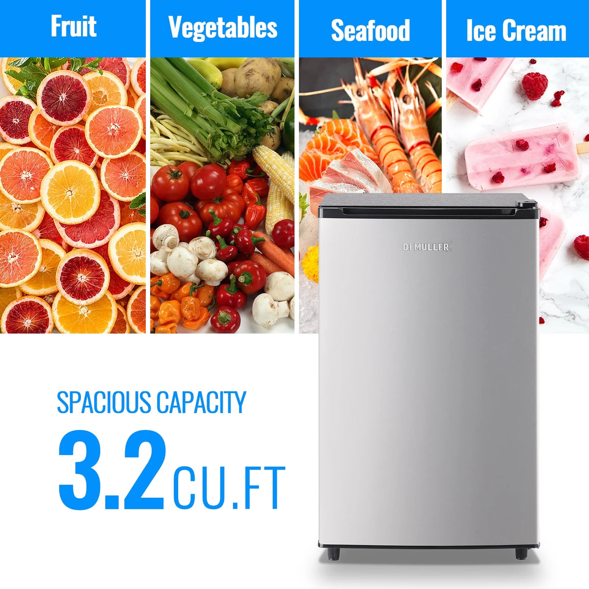 DEMULLER Upright Freezer with 7 Adjustable Thermostat Stand-up Single Door Freezers Black