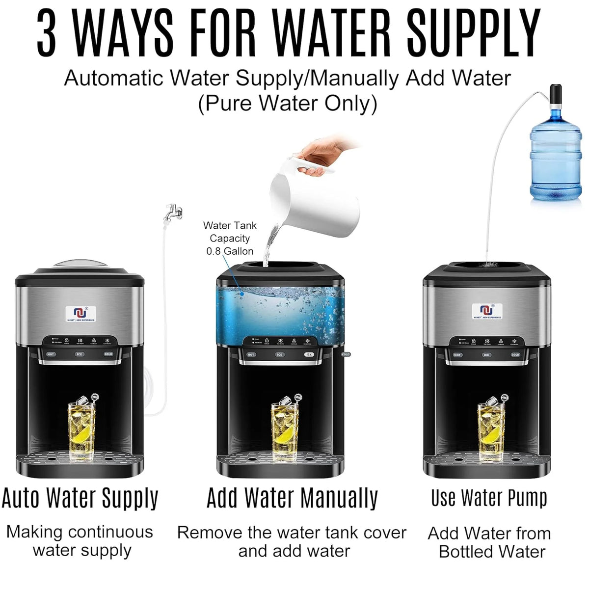 NUNET 3 in 1 Portable Ice Maker + Water Cooler Dispenser 5 Gallon with Child Safety Lock