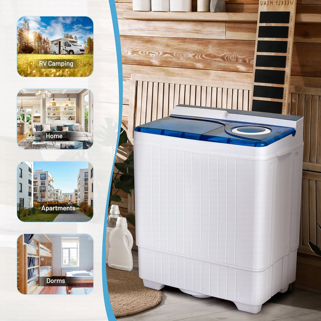 Costway 26lbs Portable Semi-automatic Washing Machine W/Built-in Drain Pump Grey