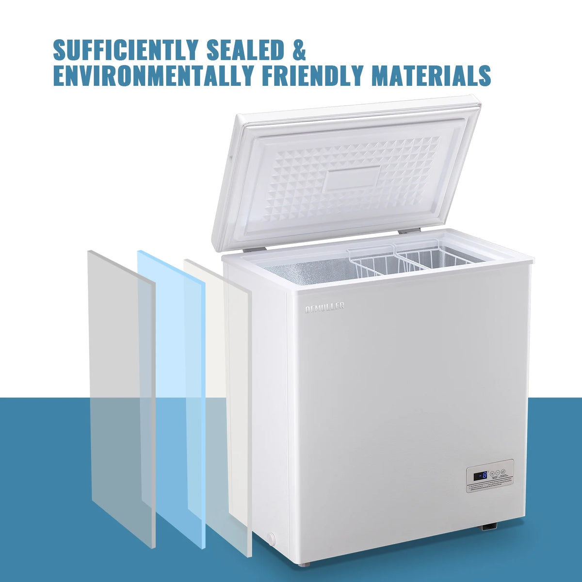 DEMULLER Chest Freezer 5.0 Cu. ft Removable Stainless Steel Basket Mini Freezer White YX-110