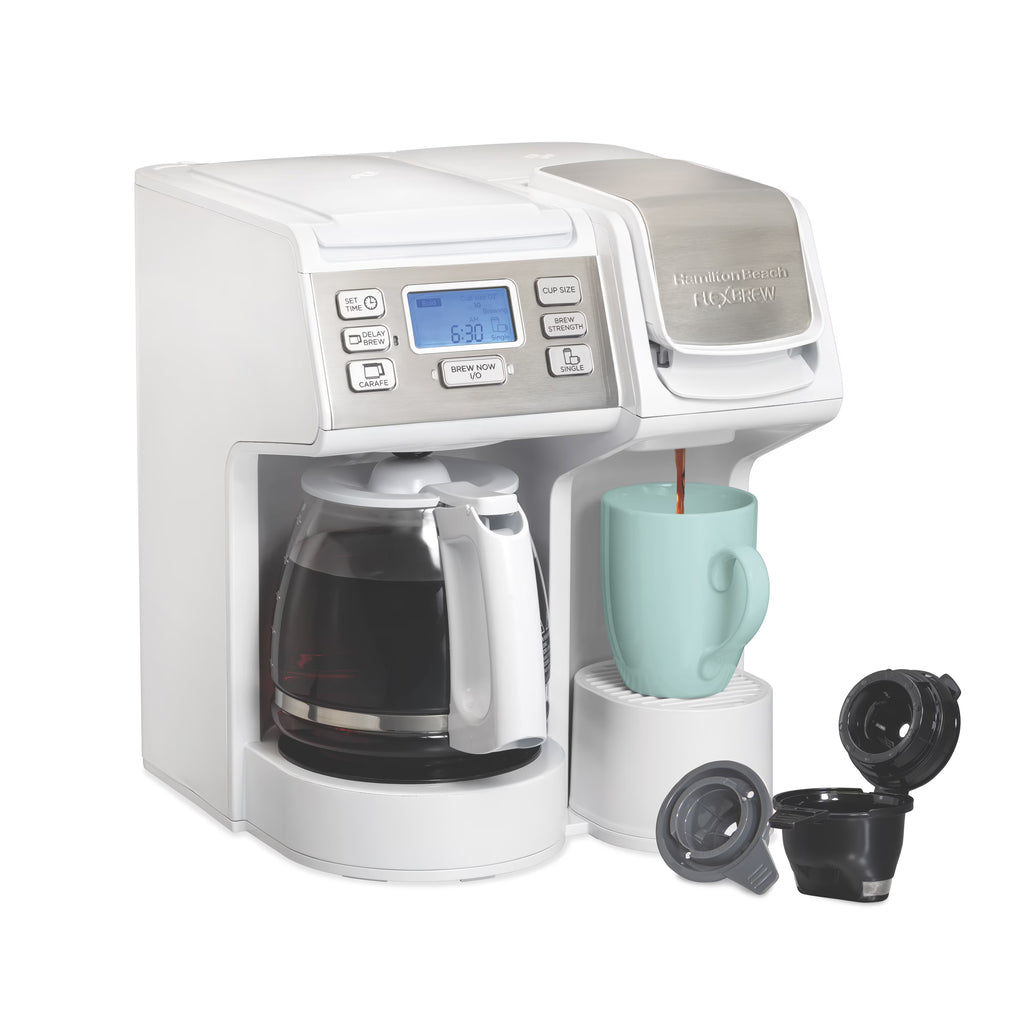 Hamilton Beach FlexBrew Coffee Maker, K Cup Pod Compatible Single Serve Coffee Maker & 12-Cup Coffee Pot, Black