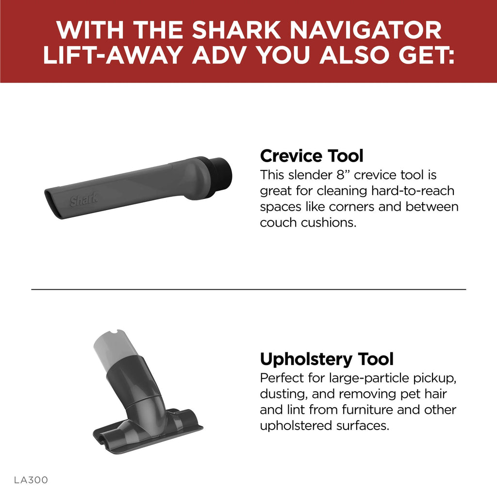 Shark Bagless Upright Vacuum, Navigator Advanced Lift Away with Powerful Hair Pickup, Crevice and Upholstery Tool, Anti Allergen Seal, Easy to Empty, Large Dustbin, Grey, LA300