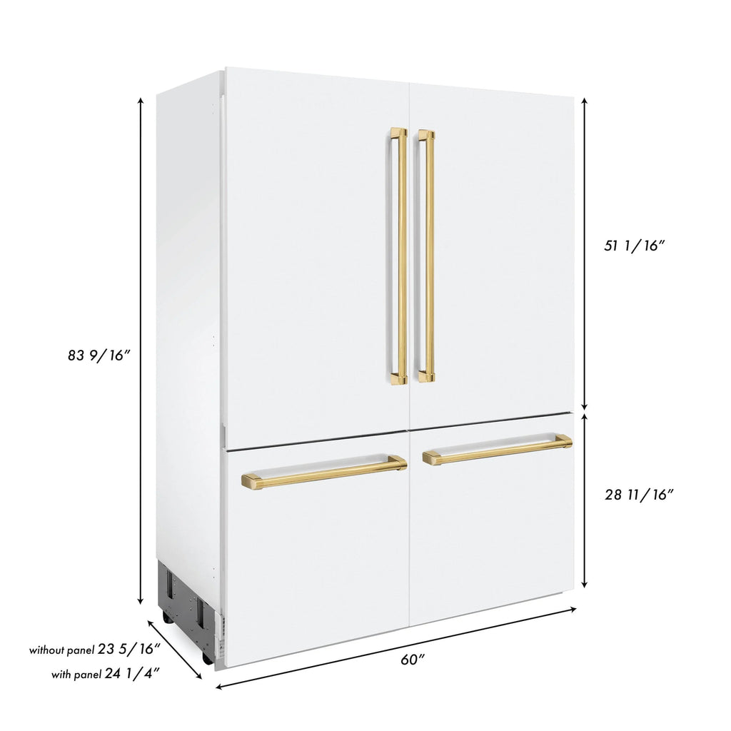 ZLINE Autograph Edition Refrigerator, White Matte & Gold