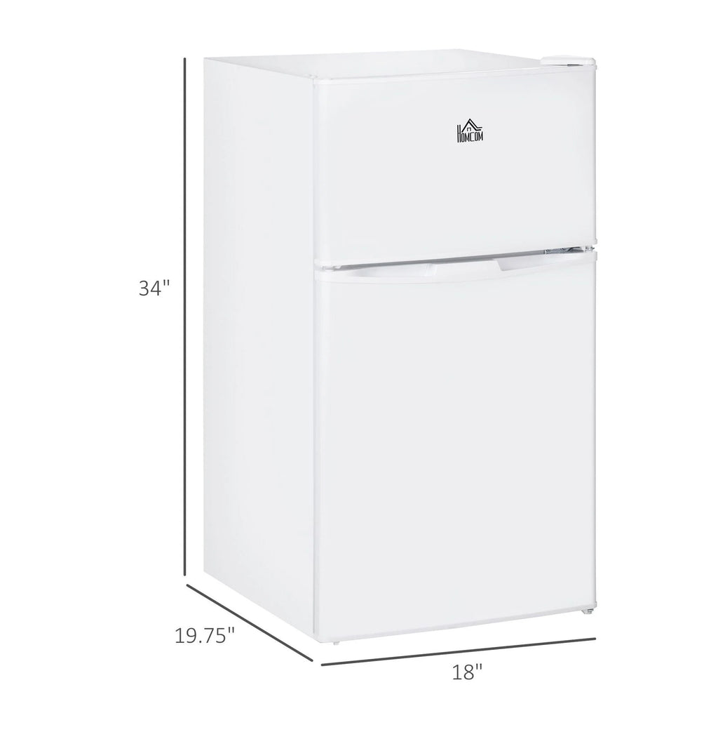 3.2 Cu.Ft Mini Fridge with Freezer - Double Door Refrigerator Adjustable Thermostat, Reversible Door - White - Dorm, Apartment, Bedroom