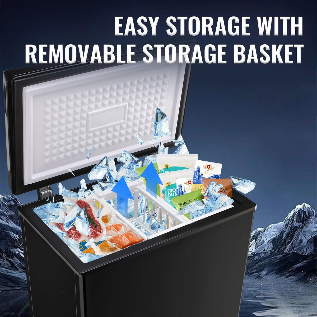 JIEJIA Compact Freezer 3.5 cu ft Environmental Chest Freezer, Mini Freezer with 7 Gear Adjustable Temperature, Removable Storage Basket, Energy Saving, White
