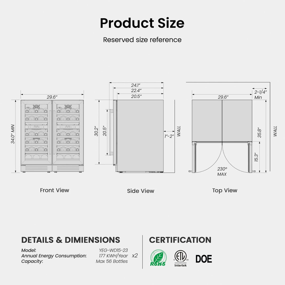 Yeego 30" Wine and Beverage Refrigerator,Two 15" Wine and Beverage Cooler Under Counter or Freestanding, Hold 33 Bottles and 80 Cans(Two Pack)