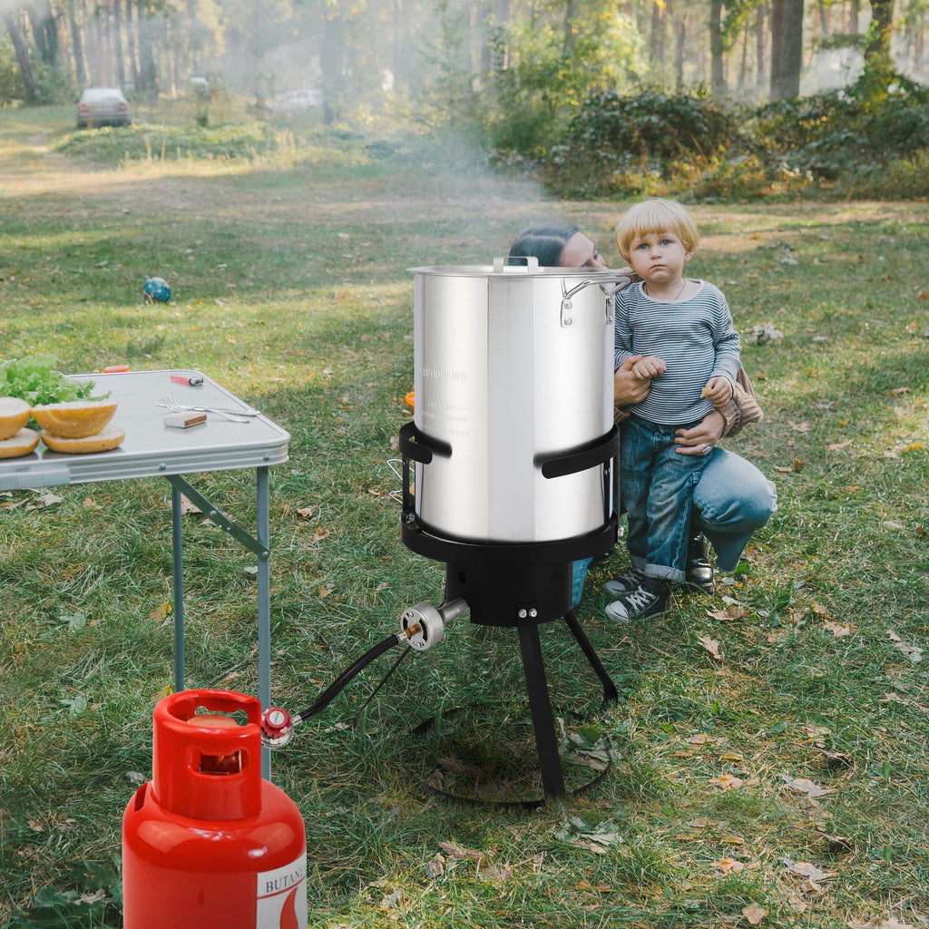 30QT Turkey Deep Fryer Baskets & Stand, Aluminum Fryer Pot w/ 54000BTU Propane Burner, Thermometer, Marinade Injector, Turkey Rack & Rack Lifter, for Outdoor Cooking