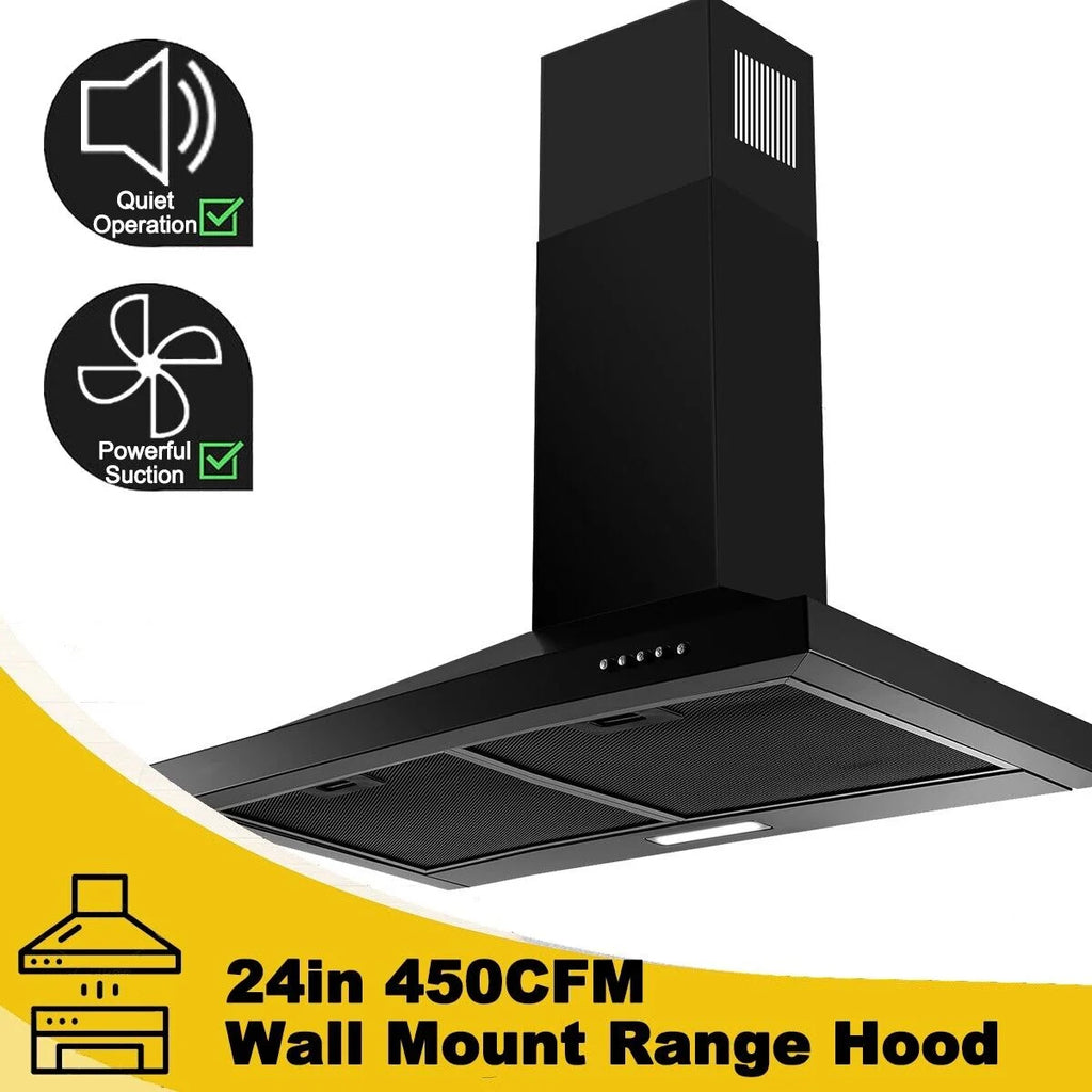24 inch Wall Mounted Range Hood Kitchen Exhaust Stove Vent Hood 450 CFM 3-Speed Fan