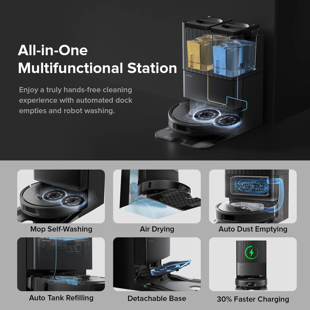 Roborock Qrevo Series Robot Vacuum and Mop, Auto Mop Washing&Drying, 8000Pa Suction, Self-Emptying, Anti-Tangle Brushes, Smart Obstacle Avoidance (QV 35A)