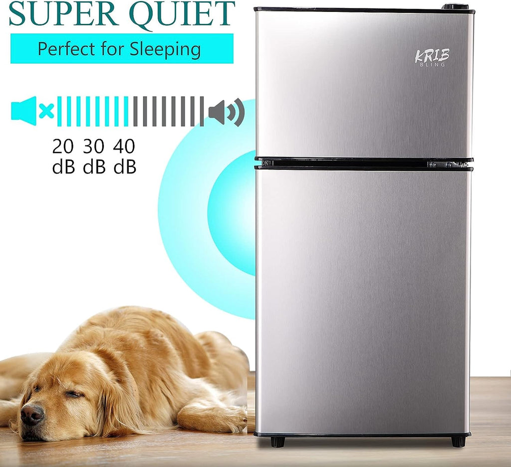 Harper & Bright Designs Double Door Mini Fridge with Freezer, 3.2 Cu.Ft Compact Refrigerator with Adjustable Shelf, Adjustable Thermostat and Reversible Door for Bedroom, Dorm, Home Office, White