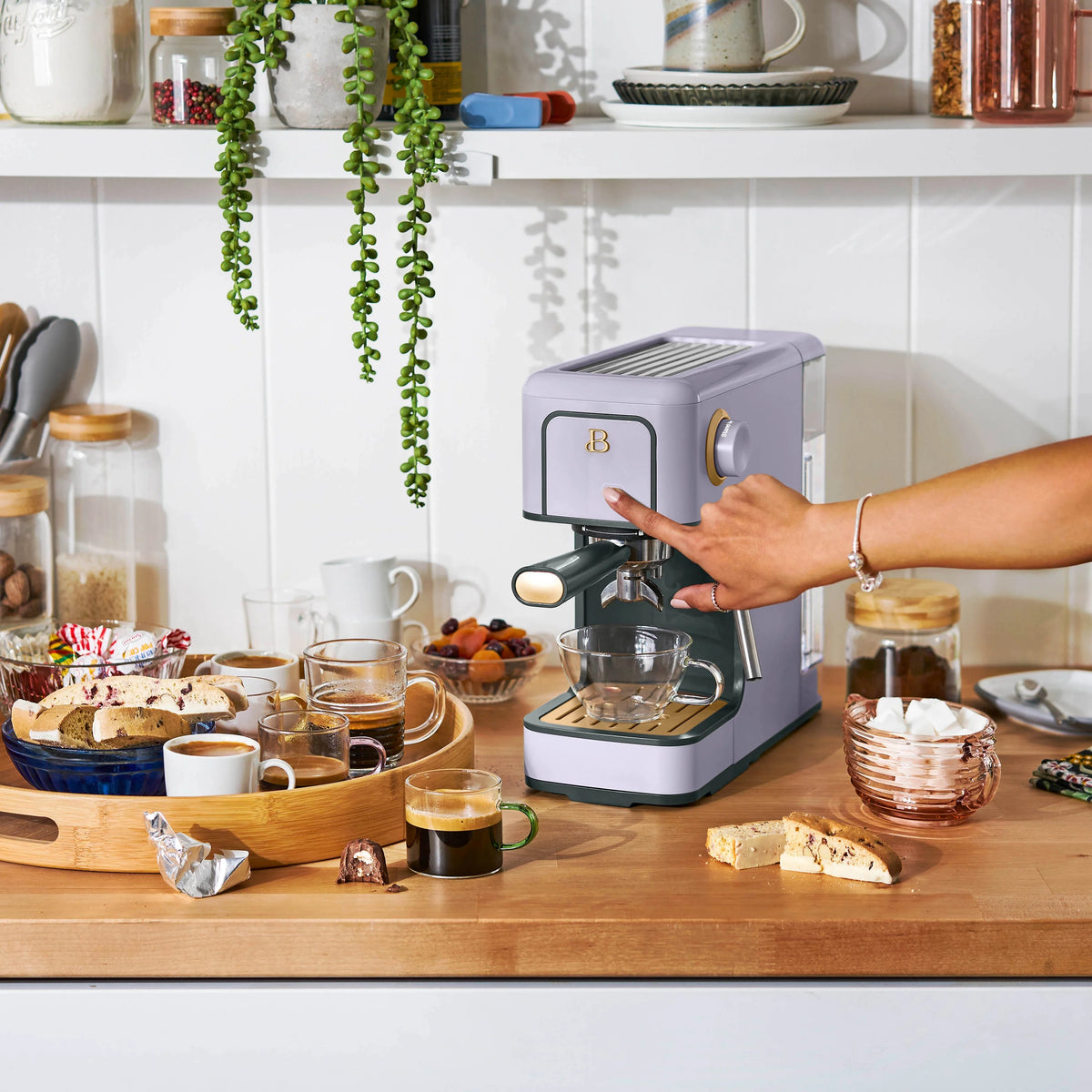 Beautiful Slim Espresso Machine with 20-Bar Pressure, Black Sesame by Drew Barrymore