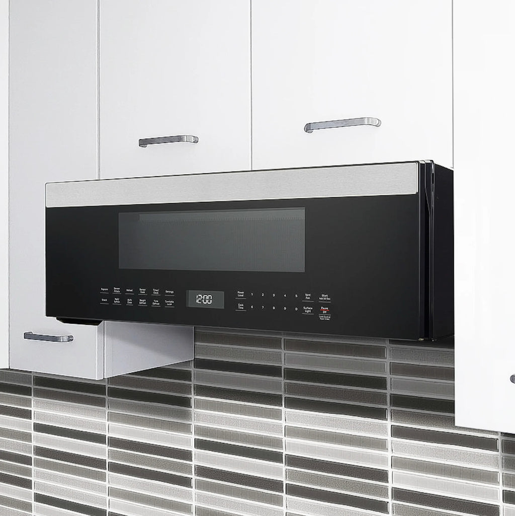 GE Profile 1.2 cu. ft. Low Profile Over-the-Range Microwave in Stainless Steel with Sensor Cooking, 1000W, 400 CFM Venting, LED Light