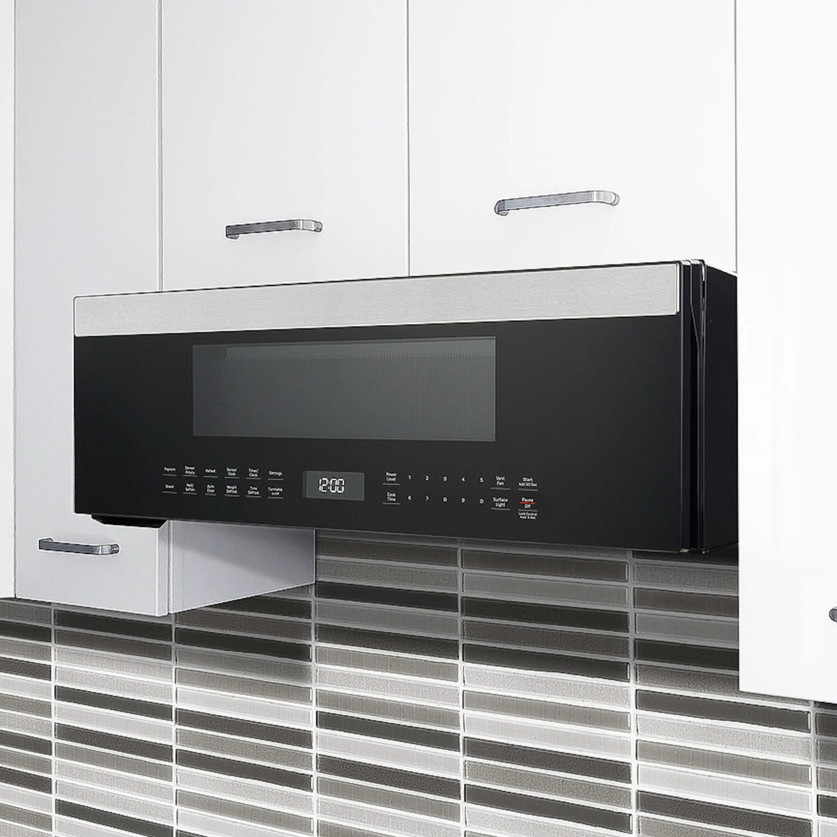 GE Profile 1.2 cu. ft. Low Profile Over-the-Range Microwave in Stainless Steel with Sensor Cooking, 1000W, 400 CFM Venting, LED Light