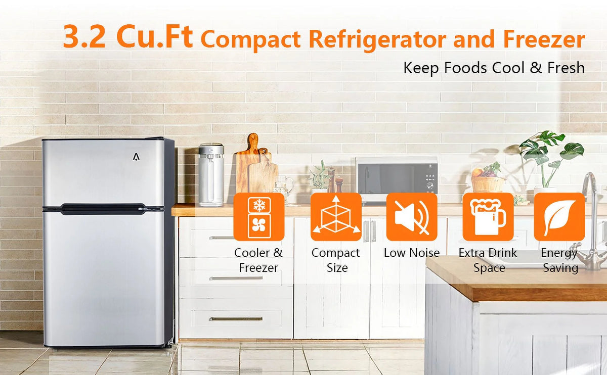 Zzistar 3.2 Cu. Ft Mini Fridge ,128L Compact Refrigerators with Freezer Refrigerator ,5 Adjustable Thermostat Settings