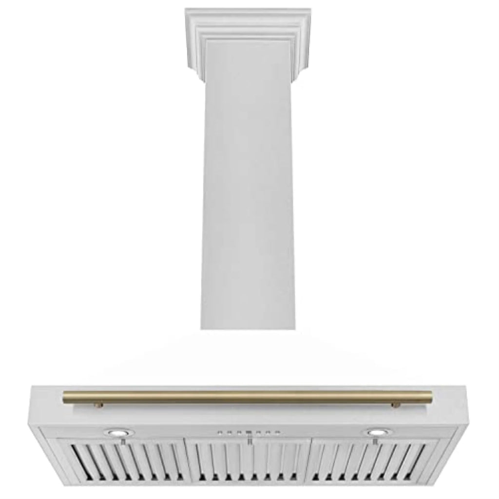 ZLINE 36" Autograph Edition DuraSnow Stainless Steel Range Hood with White Matte Shell and Gold Handle