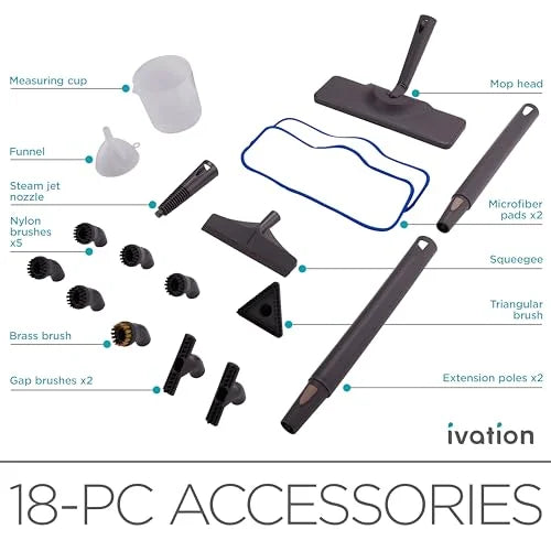 Steam Cleaner, Powerful Multipurpose Steamer w/ 18 Accessories, Chemical-Free Cleaning and Sanitizing for Floor, Tiles, Car Detailing, Wallpaper, Grout, Bed Bugs, Clothes, Curtains and Carpet