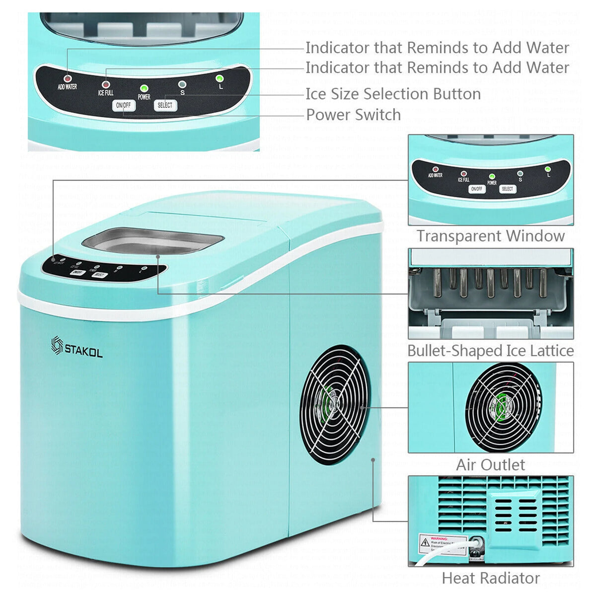 Costway Silver Portable Compact Electric Ice Maker Machine Mini Cube 26lb/Day