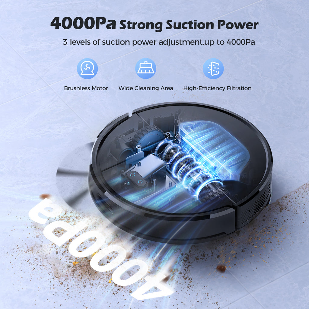 Robot Vacuum Cleaner and Mop Powerful 4000Pa Under 55 dB Robotic Vacuum Sweeper Perfect for Pet Hair Carpets Hard Floor,Model SL68
