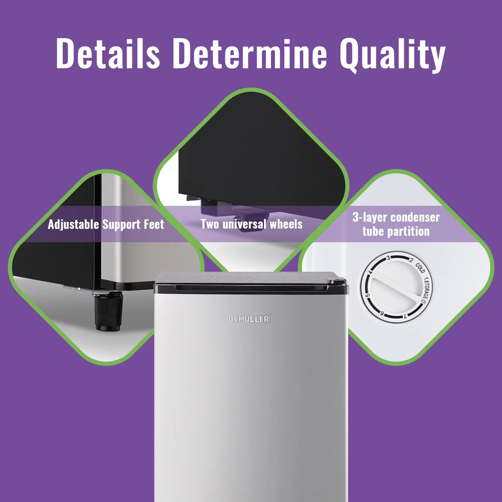 DEMULLER Upright Freezer 3.2 Cu. ft Front Door Freezer Compact Adjustable Thermostat Silver