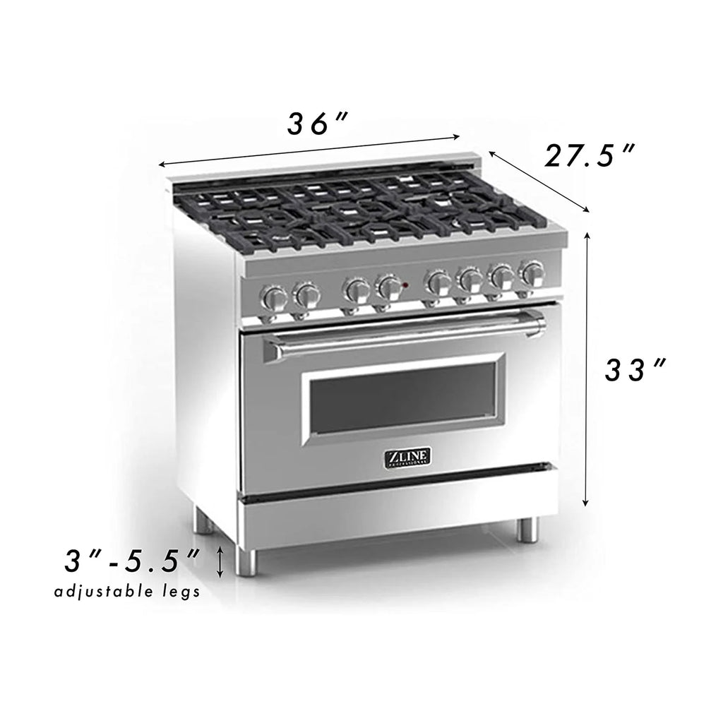 ZLINE 36 in. Professional 4.0 cu. ft. 4 Gas Burner/Electric Oven Range in Stainless Steel (RA36)