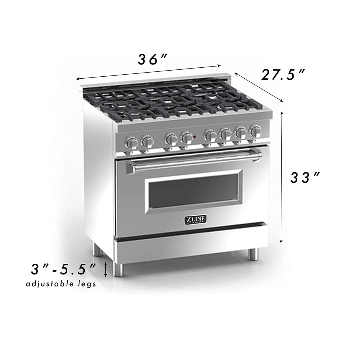 ZLINE 36 in. Professional 4.0 cu. ft. 4 Gas Burner/Electric Oven Range in Stainless Steel (RA36)