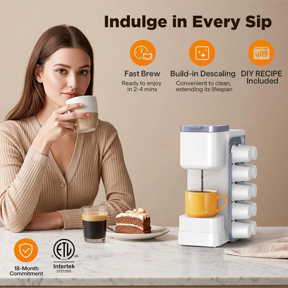 Hot & Iced Coffee Maker with Magnetic Organizer (Pods Not Included), Stores 10 Pods, 4-5 Cups Coffee Maker & Single-serve Brewer for K Cup & Grounds, 40oz Removable Water Tank