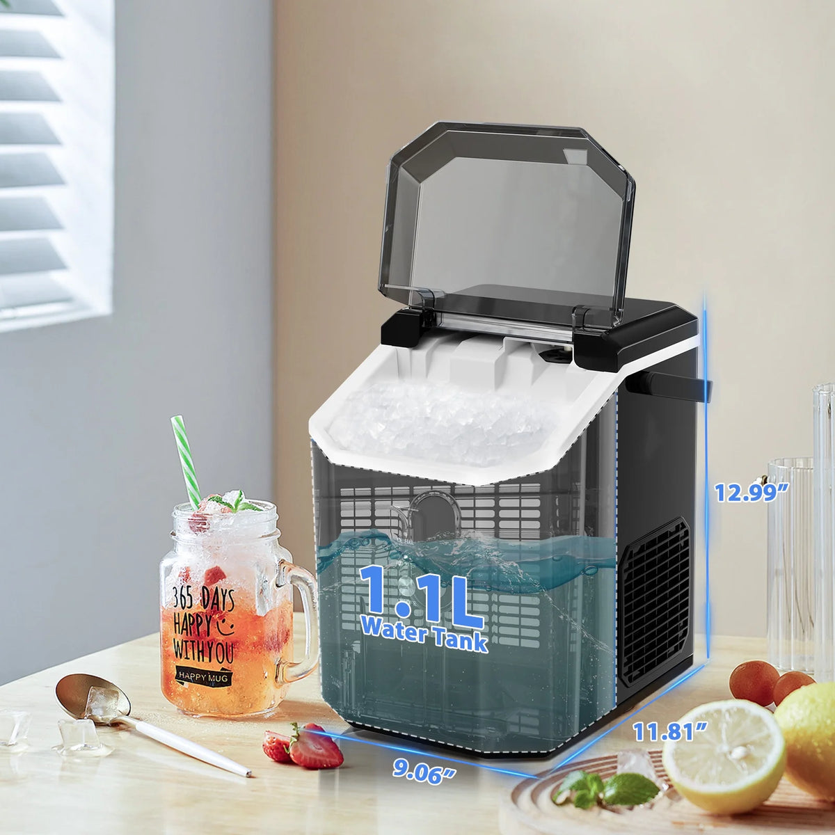 KISSAIR Nugget Ice Maker Countertop with Soft Chewable Pellet Ice, Portable Ice Machine with Handle, 35lbs/24H, Grey
